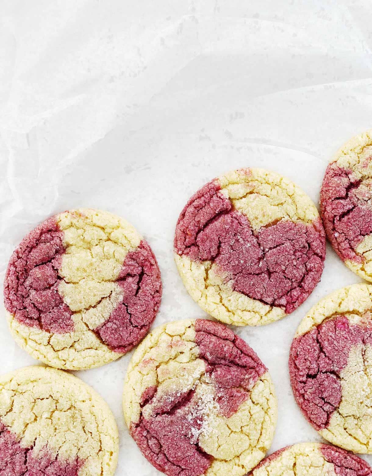 white chocolate raspberry cookies on white backround