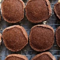 chocolate shortbread cookies on cooling rack