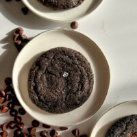 chocolate espresso sugar cookies on white plates