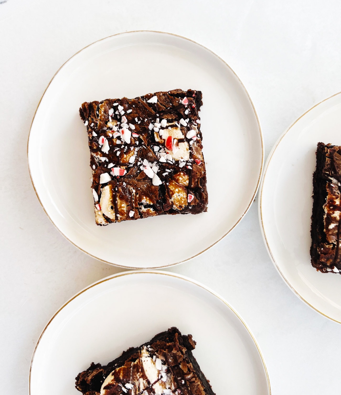 peppermint hot chocolate brownies on white plate