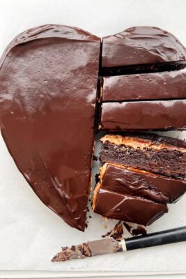 peanut butter crunch brownies in shape of a heart