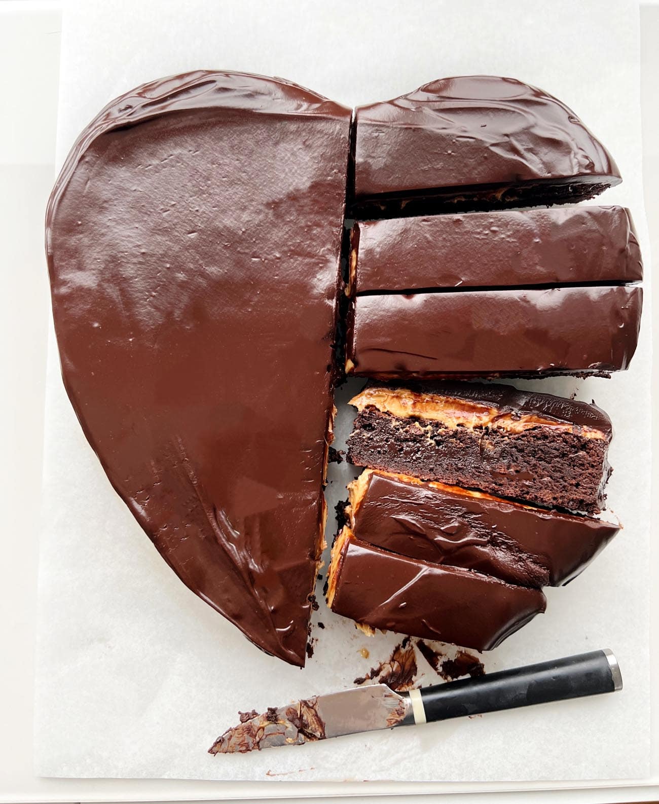 peanut butter crunch brownies in shape of a heart