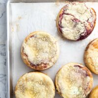 streusel coffee cakes on baking sheet