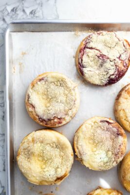 streusel coffee cakes on baking sheet