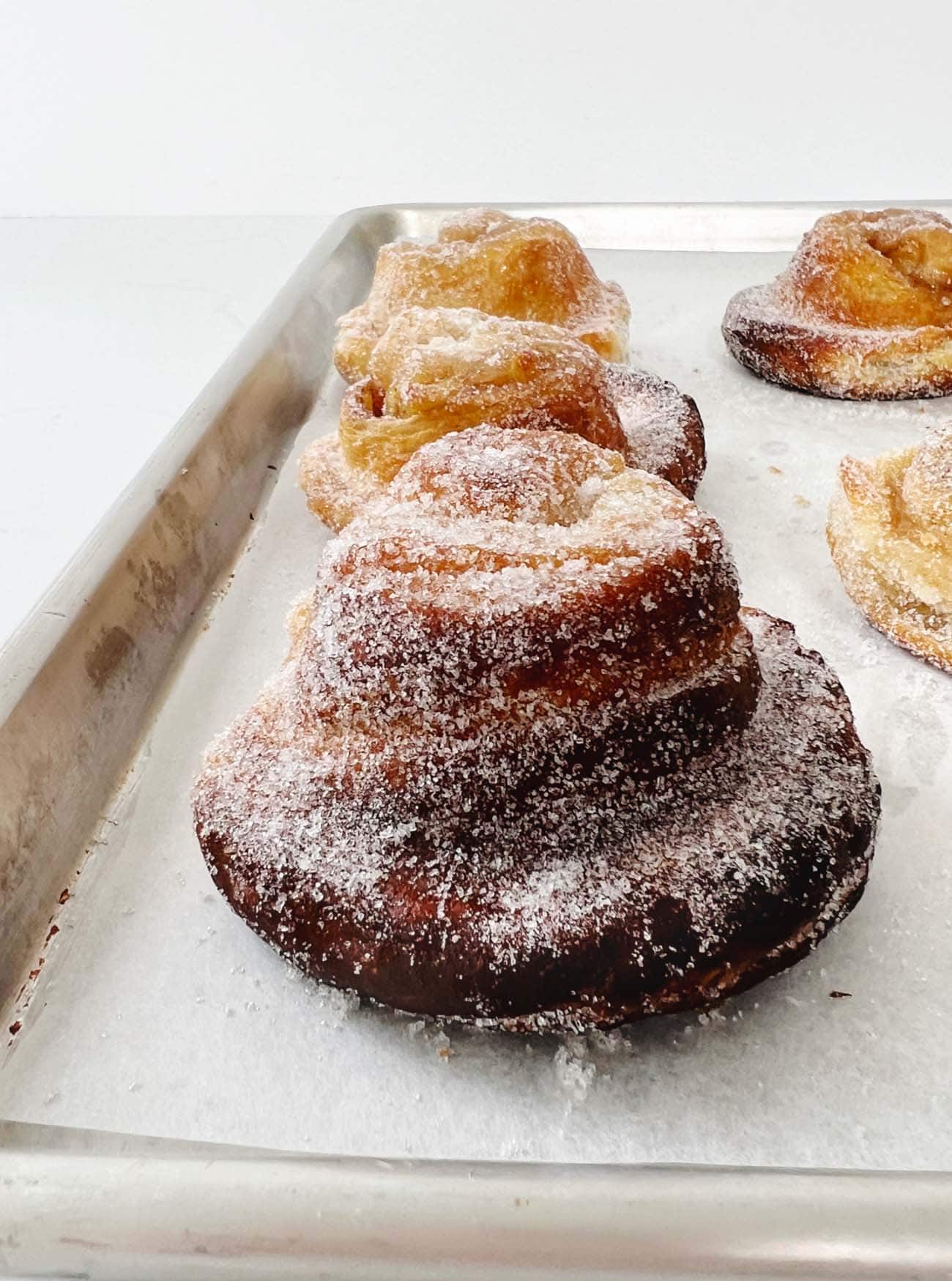 apple morning buns on baking sheet