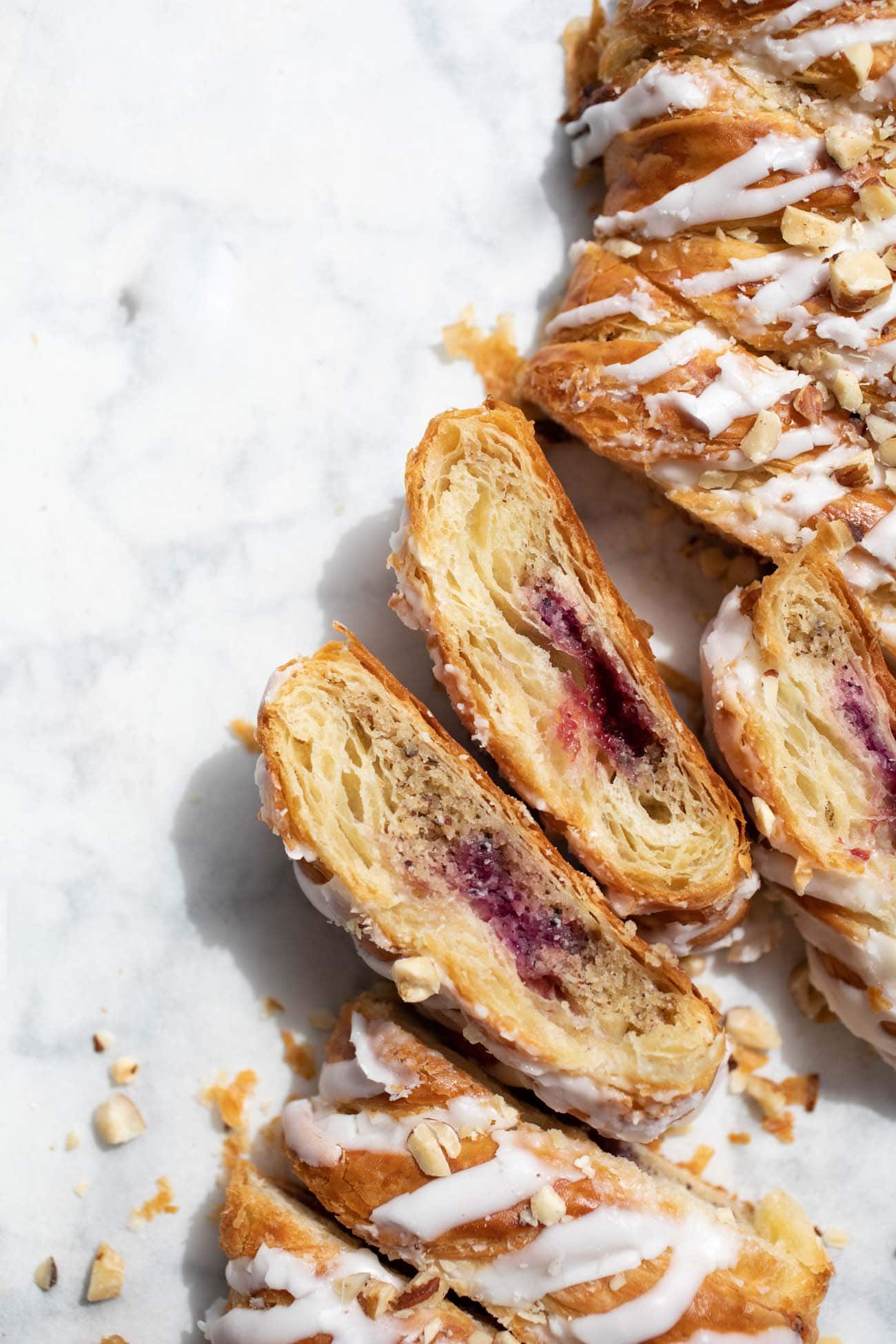 raspberry danish braid cut into slices