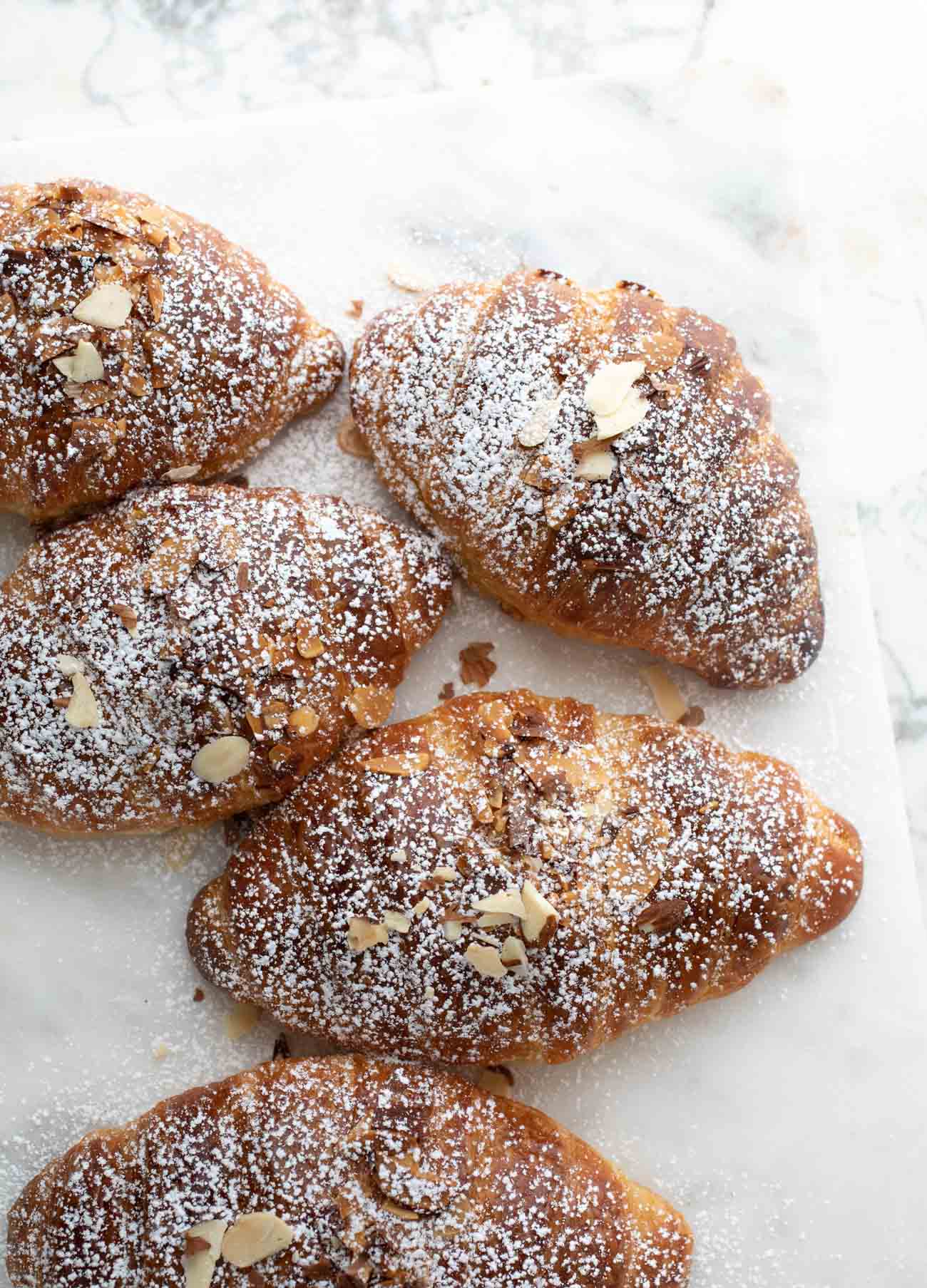 almond croissants with powdered sugar