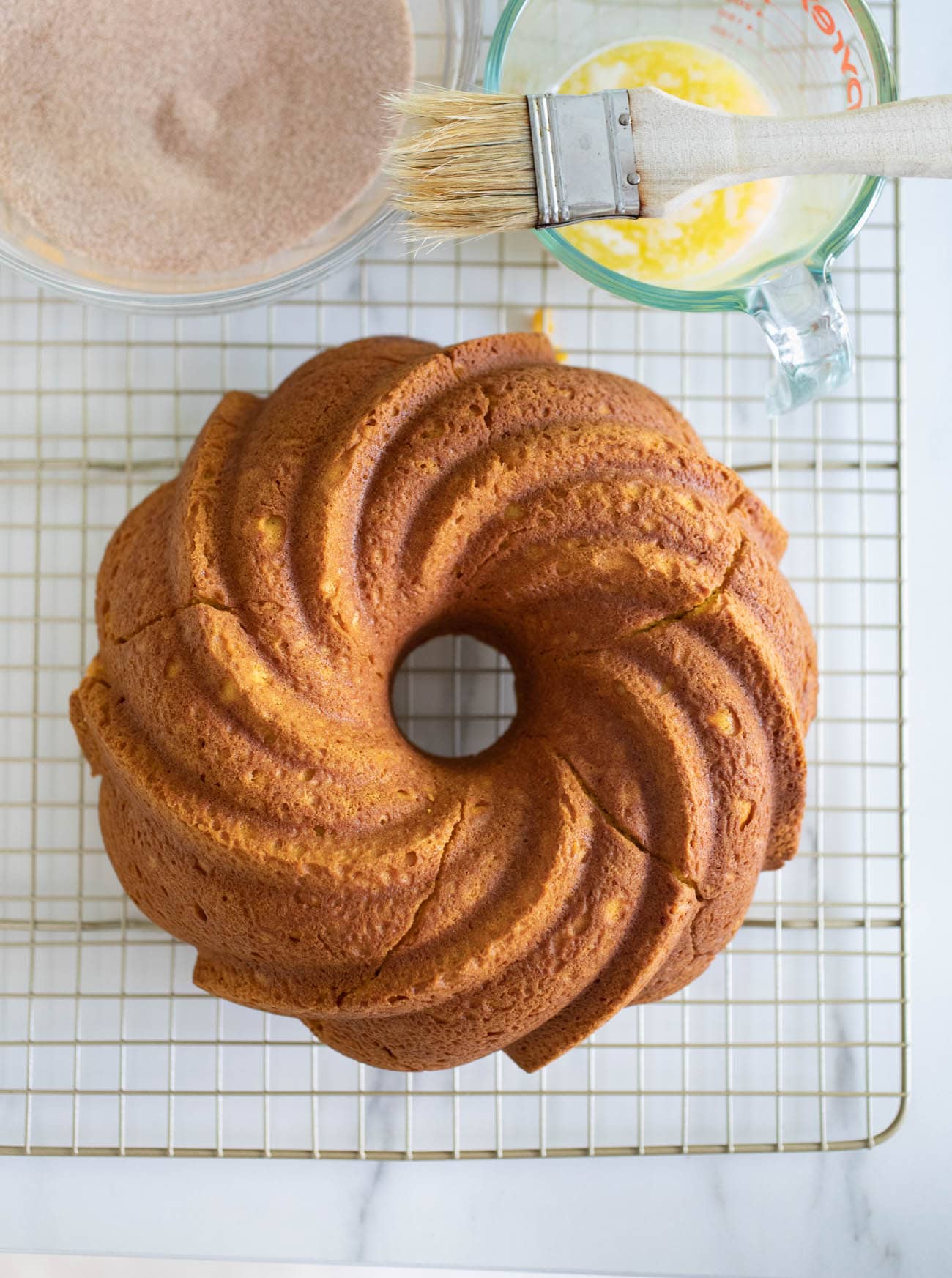 bundt cake on wire cooling rack