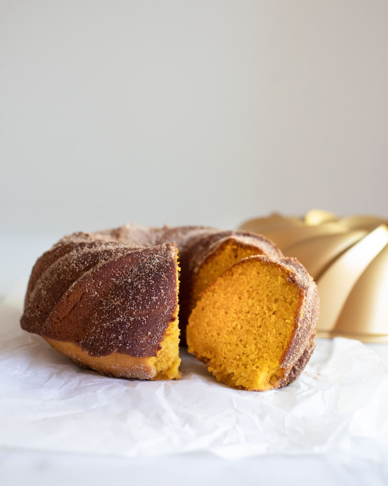 pumpkin bundt cake on parchment paper