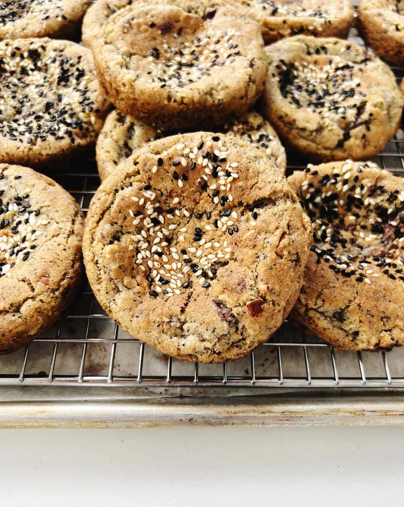 sesame breakfast cookies on wire cooling rack