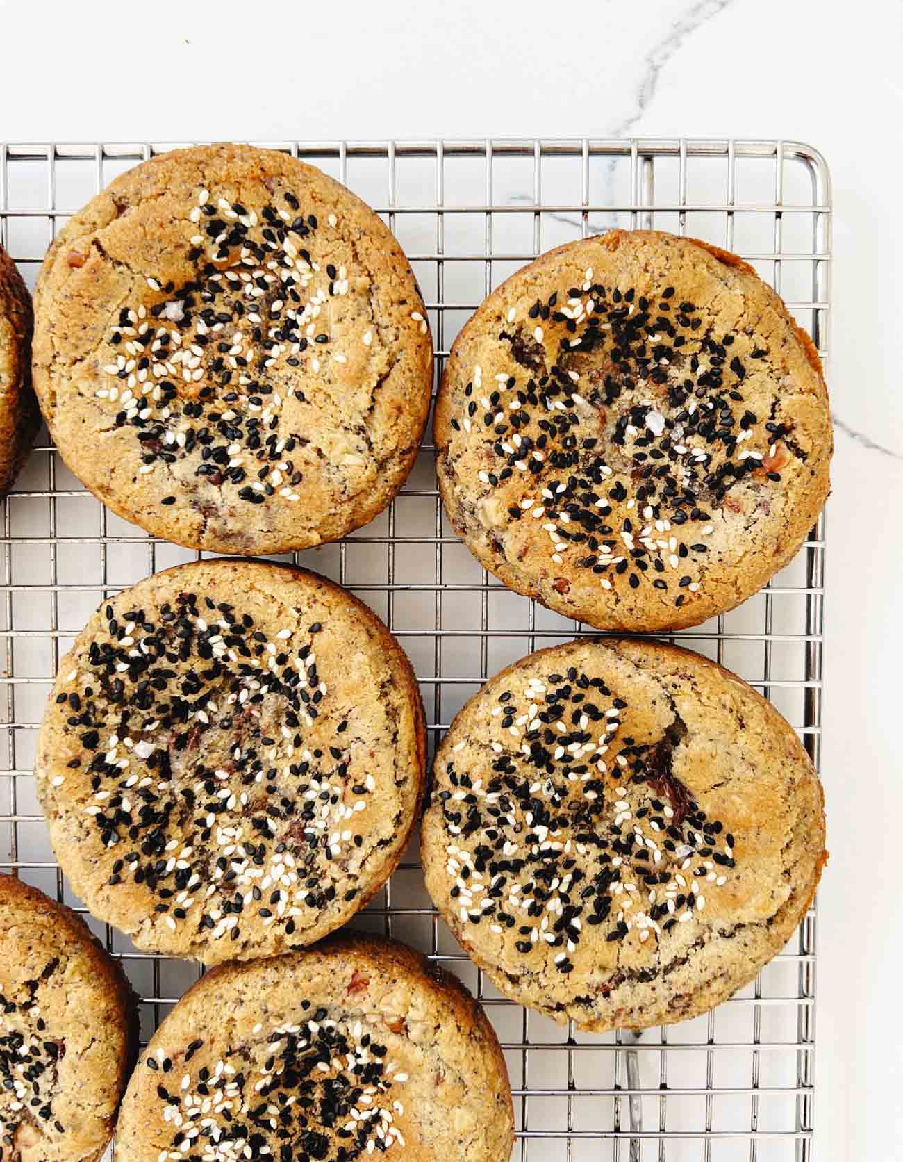 sesame breakfast cookies on wire cooling rack