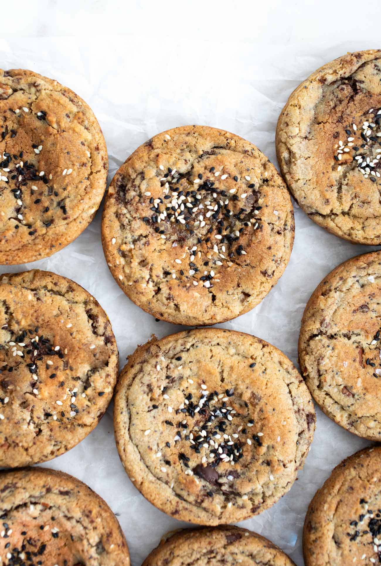sesame rye breakfast cookies on parchment paper