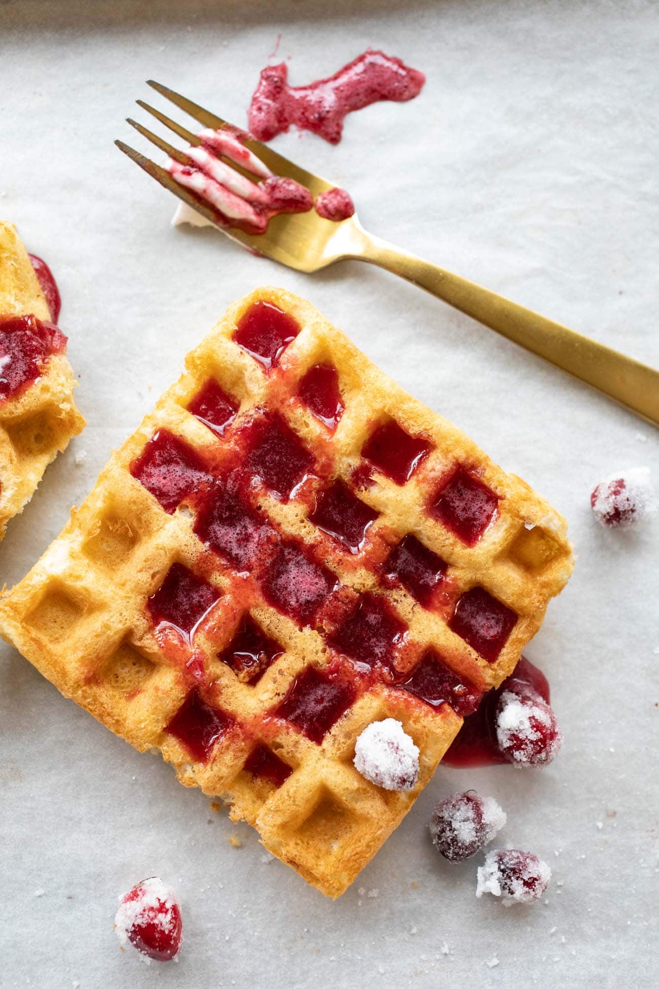 square waffles with cranberry maple syrup