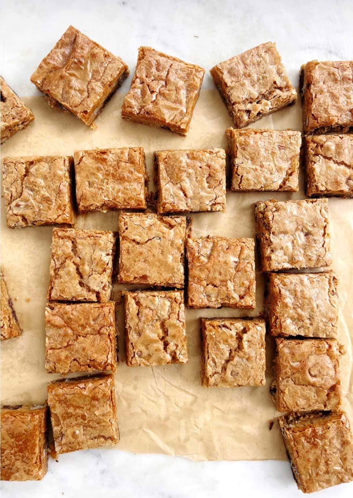 coffee blondies cut into bars