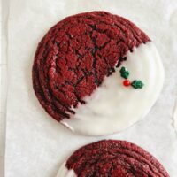 red velvet cookies on white parchment