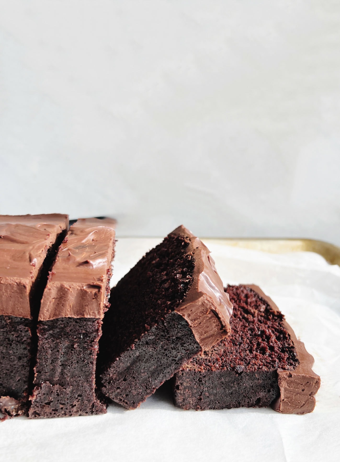 chocolate bread slices on white parchment