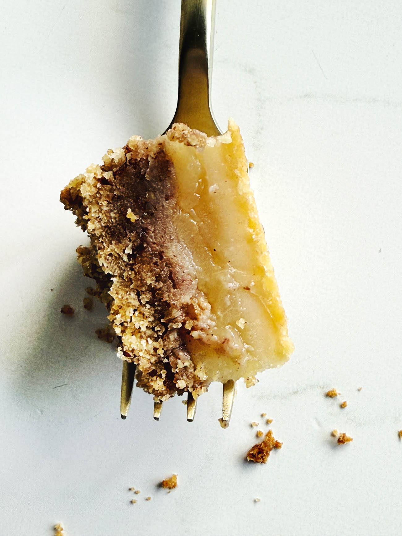 bite of pear tart on fork